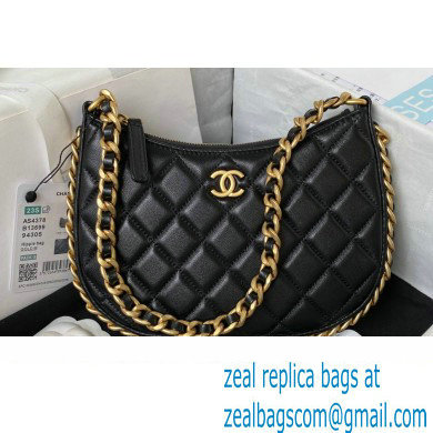 Chanel Shiny Crumpled Lambskin & Gold-Tone Metal Hobo Handbag AS4378 Black 2023